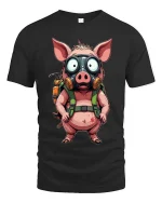 Funny Pig With Gas Mask T Shirt Crazy Cartoon Survival Style - black t-shirt on white background