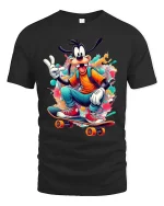 Funny Skateboarding Cartoon Dog T Shirt Cool Street Art Style - black t-shirt on white background