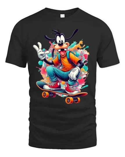 Funny Skateboarding Cartoon Dog T Shirt Cool Street Art Style - black t-shirt on white background