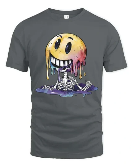 Melting Smile Skeleton Graphic T Shirt Funny Creepy Cute Vibe - gray t-shirt on white background