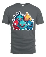 Cute Funny Monster Crew Cartoon T Shirt Colorful Kawaii Style - gray t-shirt on white background