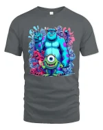 Cute Monster Friends Cartoon Tshirt Colorful Fun Squad Vibe - gray t-shirt on white background
