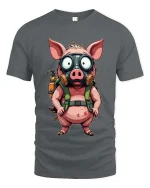 Funny Pig With Gas Mask T Shirt Crazy Cartoon Survival Style - gray t-shirt on white background