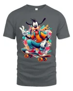 Funny Skateboarding Cartoon Dog T Shirt Cool Street Art Style - gray t-shirt on white background