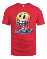 Melting Smile Skeleton Graphic T Shirt Funny Creepy Cute Vibe - red t-shirt on white background