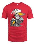 Funny Dog Driving Monster Truck T Shirt Fire Breathing Cartoon - red t-shirt on white background