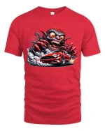 Crazy Demon Driver Muscle Car Graphic T Shirt Wild Street Style - red t-shirt on white background