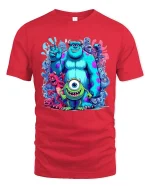 Cute Monster Friends Cartoon Tshirt Colorful Fun Squad Vibe - red t-shirt on white background