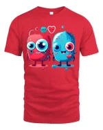 Cute Love Monster Cartoon T Shirt Kawaii Couple Funny Graphic - red t-shirt on white background