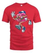 Cool Dancing Brain Cartoon T Shirt Funny Nerd Streetwear Style - red t-shirt on white background