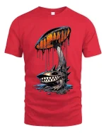 Dark Mushroom Monster Graphic T Shirt Creepy Dripping Art Style - red t-shirt on white background