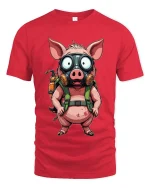 Funny Pig With Gas Mask T Shirt Crazy Cartoon Survival Style - red t-shirt on white background