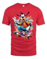 Funny Skateboarding Cartoon Dog T Shirt Cool Street Art Style - red t-shirt on white background