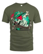 Funny Wizard Cast Fireball T Shirt Fantasy Gamer Cartoon Style - military green t-shirt on white background