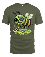 Gross Zombie Bee Cartoon T Shirt Funny Creepy Cute Graphic Art - military green t-shirt on white background