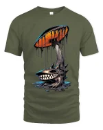 Dark Mushroom Monster Graphic T Shirt Creepy Dripping Art Style - military green t-shirt on white background