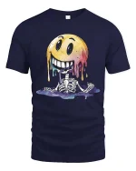 Melting Smile Skeleton Graphic T Shirt Funny Creepy Cute Vibe - navy t-shirt on white background