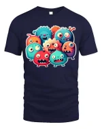 Cute Funny Monster Squad Cartoon T Shirt Colorful Kawaii Style - navy t-shirt on white background