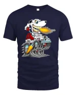 Funny Dog Driving Monster Truck T Shirt Fire Breathing Cartoon - navy t-shirt on white background