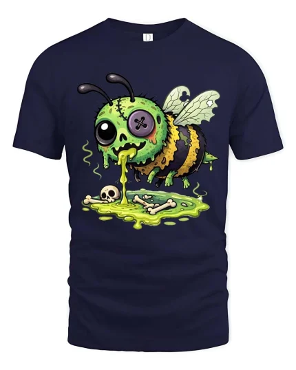 Gross Zombie Bee Cartoon T Shirt Funny Creepy Cute Graphic Art - navy t-shirt on white background