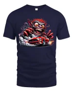 Crazy Demon Driver Muscle Car Graphic T Shirt Wild Street Style - navy t-shirt on white background