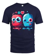 Cute Love Monster Cartoon T Shirt Kawaii Couple Funny Graphic - navy t-shirt on white background