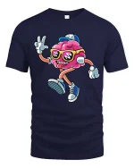 Cool Dancing Brain Cartoon T Shirt Funny Nerd Streetwear Style - navy t-shirt on white background