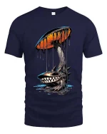 Dark Mushroom Monster Graphic T Shirt Creepy Dripping Art Style - navy t-shirt on white background