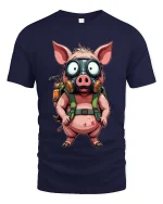 Funny Pig With Gas Mask T Shirt Crazy Cartoon Survival Style - navy t-shirt on white background