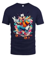 Funny Skateboarding Cartoon Dog T Shirt Cool Street Art Style - navy t-shirt on white background