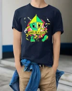 Funny High As A Kite Cartoon T Shirt Cool Chill Graphic Style - model wearing navy tee with hands in pockets