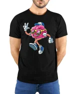 Cool Dancing Brain Cartoon T Shirt Funny Nerd Streetwear Style - model wearing black tee with hands behind back
