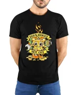 Burn Bright Not Out Candle Graphic T Shirt Funny Motivational Art - model wearing black tee with hands behind back