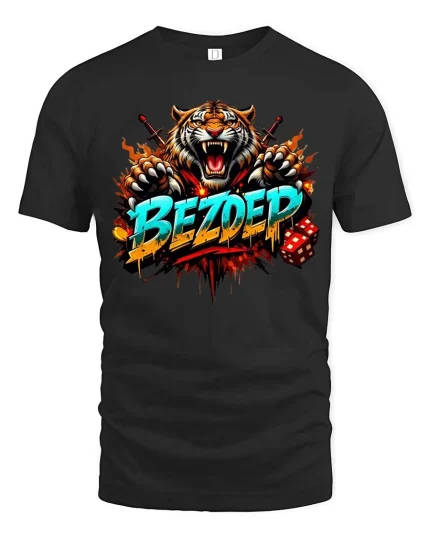 Bezdep Fierce Tiger Dice Street Style Graphic T Shirt - black t-shirt on white background