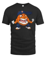Angry Orange Mascot Cartoon Sports Fan Graphic T Shirt - black t-shirt on white background