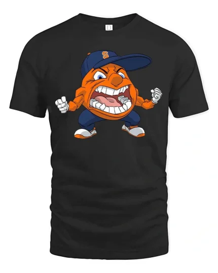 Angry Orange Mascot Cartoon Sports Fan Graphic T Shirt - black t-shirt on white background