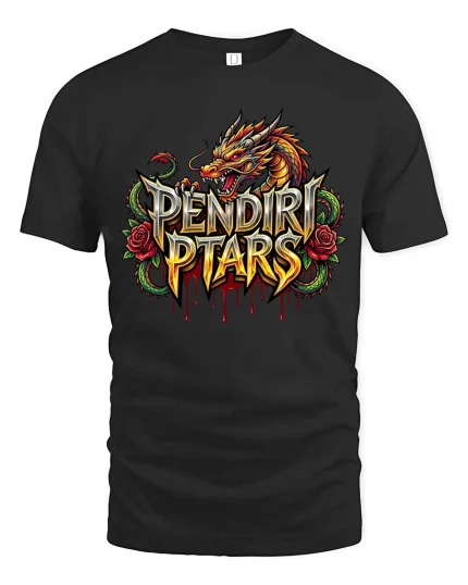 Pendir Ptars Dragon Fire Graphic T Shirt Bold Fantasy Streetwear Style - black t-shirt on white background
