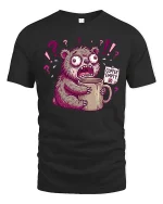 Funny Coffee Empty Bear Panic Cartoon Graphic T Shirt - black t-shirt on white background