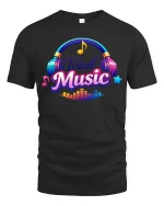 Total Music Headphones Colorful Sound Graphic T Shirt - black t-shirt on white background
