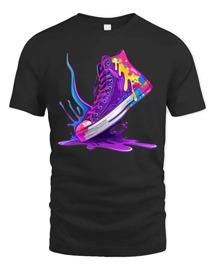 Color Splash Sneaker Street Art Style Graphic T Shirt - black t-shirt on white background