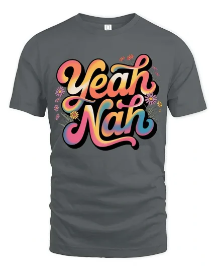 Yeah Nah Funny Aussie Slang Retro Vibes Graphic T Shirt - gray t-shirt on white background