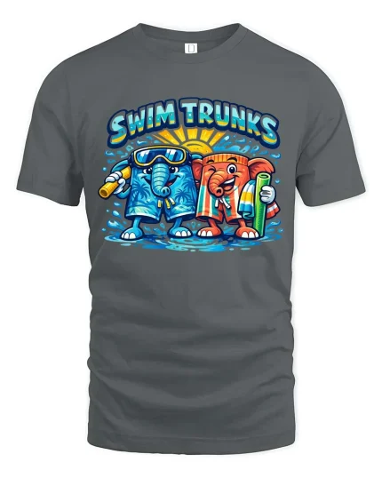 Swim Trunks Funny Elephant Summer Beach Graphic T Shirt - gray t-shirt on white background