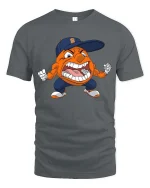 Angry Orange Mascot Cartoon Sports Fan Graphic T Shirt - gray t-shirt on white background