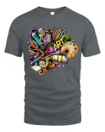 Colorful Art Supplies Creative Doodle Graphic T Shirt - gray t-shirt on white background
