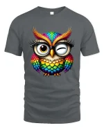 Colorful Owl With Glasses Cute Wink Graphic T Shirt - gray t-shirt on white background