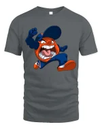 Angry Mascot Jumping Cartoon Sports Fan Graphic T Shirt - gray t-shirt on white background