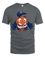 Funny Orange Mascot Baseball Cartoon Graphic T Shirt - gray t-shirt on white background
