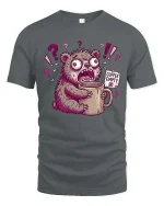 Funny Coffee Empty Bear Panic Cartoon Graphic T Shirt - gray t-shirt on white background