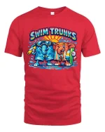 Swim Trunks Funny Elephant Summer Beach Graphic T Shirt - red t-shirt on white background