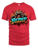 Bezdep Fierce Tiger Dice Street Style Graphic T Shirt - red t-shirt on white background